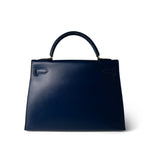 Hermes Handbag Navy Kelly Sellier 32 Blue Box Calfskin Gold Plated (U) Stamp - Redeluxe