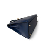 Hermes Handbag Navy Kelly Sellier 32 Blue Box Calfskin Gold Plated (U) Stamp - Redeluxe