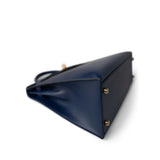 Hermes Handbag Navy Kelly Sellier 32 Blue Box Calfskin Gold Plated (U) Stamp - Redeluxe
