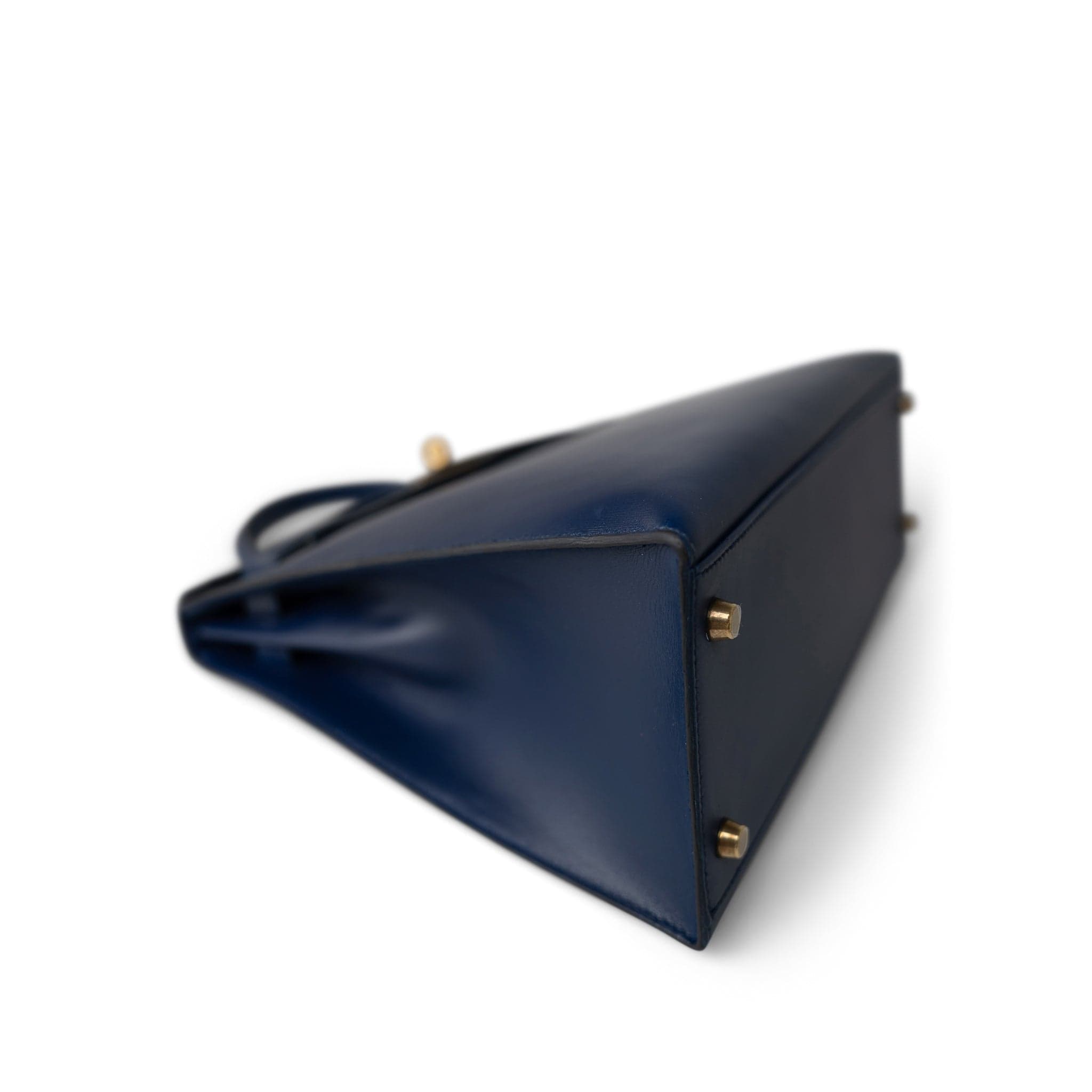 Hermes Handbag Navy Kelly Sellier 32 Blue Box Calfskin Gold Plated (U) Stamp - Redeluxe