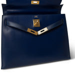 Hermes Handbag Navy Kelly Sellier 32 Blue Box Calfskin Gold Plated (U) Stamp - Redeluxe