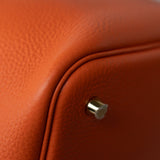Hermes Handbag Orange Feu Clemence Picotin Lock Gold Plated U Stamp - Redeluxe