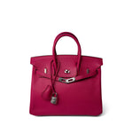 Hermes Handbag Pink Birkin 25 Rose Shocking Chèvre Palladium Plated K Square Stamp - Redeluxe