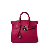 Hermes Handbag Pink Birkin 25 Rose Shocking Chèvre Palladium Plated K Square Stamp - Redeluxe