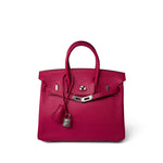 Hermes Handbag Pink Birkin 25 Rose Shocking Chèvre Palladium Plated K Square Stamp - Redeluxe