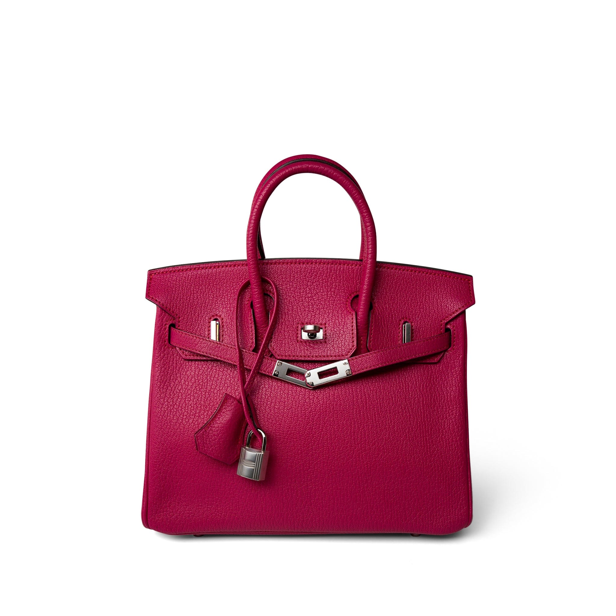 Hermes Handbag Pink Birkin 25 Rose Shocking Chèvre Palladium Plated K Square Stamp - Redeluxe