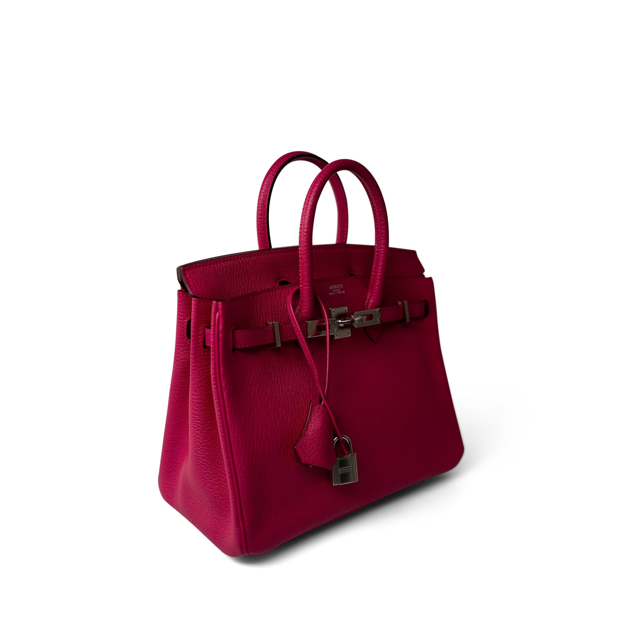 Hermes Handbag Pink Birkin 25 Rose Shocking Chèvre Palladium Plated K Square Stamp - Redeluxe