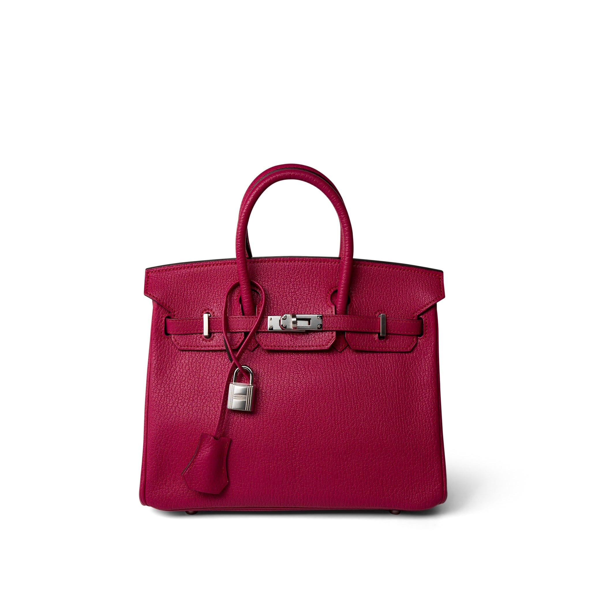 Hermes Handbag Pink Birkin 25 Rose Shocking Chèvre Palladium Plated K Square Stamp - Redeluxe
