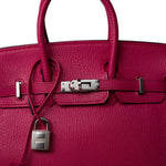 Hermes Handbag Pink Birkin 25 Rose Shocking Chèvre Palladium Plated K Square Stamp - Redeluxe