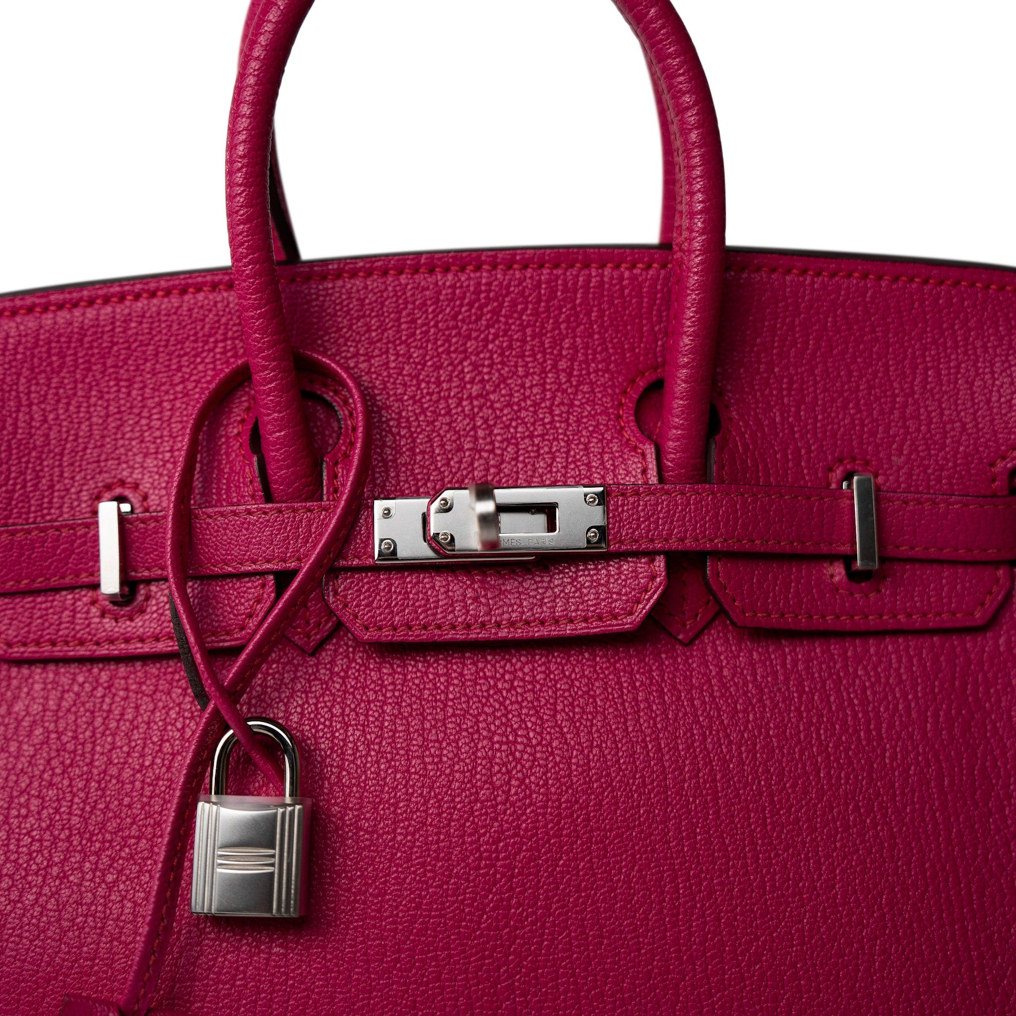 Hermes Handbag Pink Birkin 25 Rose Shocking Chèvre Palladium Plated K Square Stamp - Redeluxe