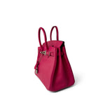 Hermes Handbag Pink Birkin 25 Rose Shocking Chèvre Palladium Plated K Square Stamp - Redeluxe
