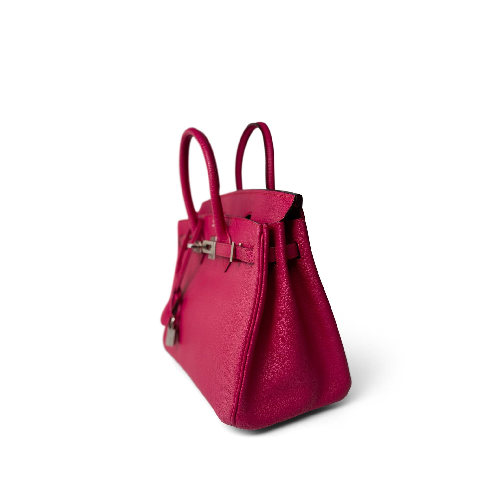 Hermes Handbag Pink Birkin 25 Rose Shocking Chèvre Palladium Plated K Square Stamp - Redeluxe