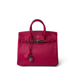 Hermes Handbag Pink Birkin 25 Rose Shocking Chèvre Palladium Plated K Square Stamp - Redeluxe