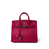 Hermes Handbag Pink Birkin 25 Rose Shocking Chèvre Palladium Plated K Square Stamp - Redeluxe