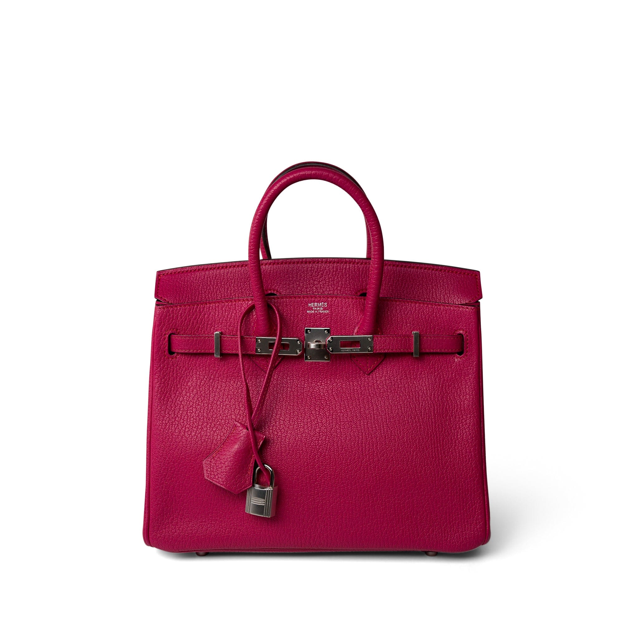 Hermes Handbag Pink Birkin 25 Rose Shocking Chèvre Palladium Plated K Square Stamp - Redeluxe