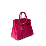 Hermes Handbag Pink Birkin 25 Rose Shocking Chèvre Palladium Plated K Square Stamp - Redeluxe