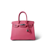 Hermes Handbag PINK Birkin 30 Rose Azalee Epsom Palladium Plated Y Stamp - Redeluxe