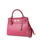 Hermes Handbag Pink Kelly 28 Rose Lipstick Veau Tadelakt Gold Plated Hardware C Stamp - Redeluxe