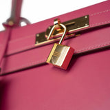 Hermes Handbag Pink Kelly 28 Rose Lipstick Veau Tadelakt Gold Plated Hardware C Stamp - Redeluxe