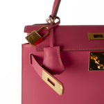 Hermes Handbag Pink Kelly 28 Rose Lipstick Veau Tadelakt Gold Plated Hardware C Stamp - Redeluxe