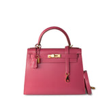 Hermes Handbag Pink Kelly 28 Rose Lipstick Veau Tadelakt Gold Plated Hardware C Stamp - Redeluxe