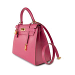 Hermes Handbag Pink Kelly 28 Rose Lipstick Veau Tadelakt Gold Plated Hardware C Stamp - Redeluxe