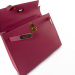 Hermes Handbag Pink Kelly 28 Rose Lipstick Veau Tadelakt Gold Plated Hardware C Stamp - Redeluxe