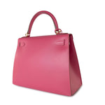 Hermes Handbag Pink Kelly 28 Rose Lipstick Veau Tadelakt Gold Plated Hardware C Stamp - Redeluxe