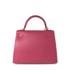 Hermes Handbag Pink Kelly 28 Rose Lipstick Veau Tadelakt Gold Plated Hardware C Stamp - Redeluxe