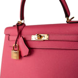 Hermes Handbag Pink / Kelly Kelly Sellier 25 Rose Azalee/ Pink Veau Epsom Gold Plated C Stamp - Redeluxe