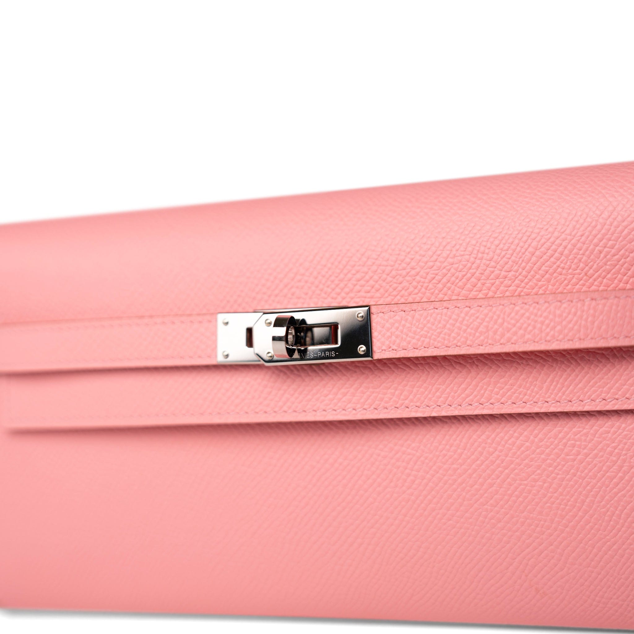 Hermes Handbag Pink Kelly Wallet To Go Rose Confetti Veau Epsom Palladium Plated U Stamp - Redeluxe