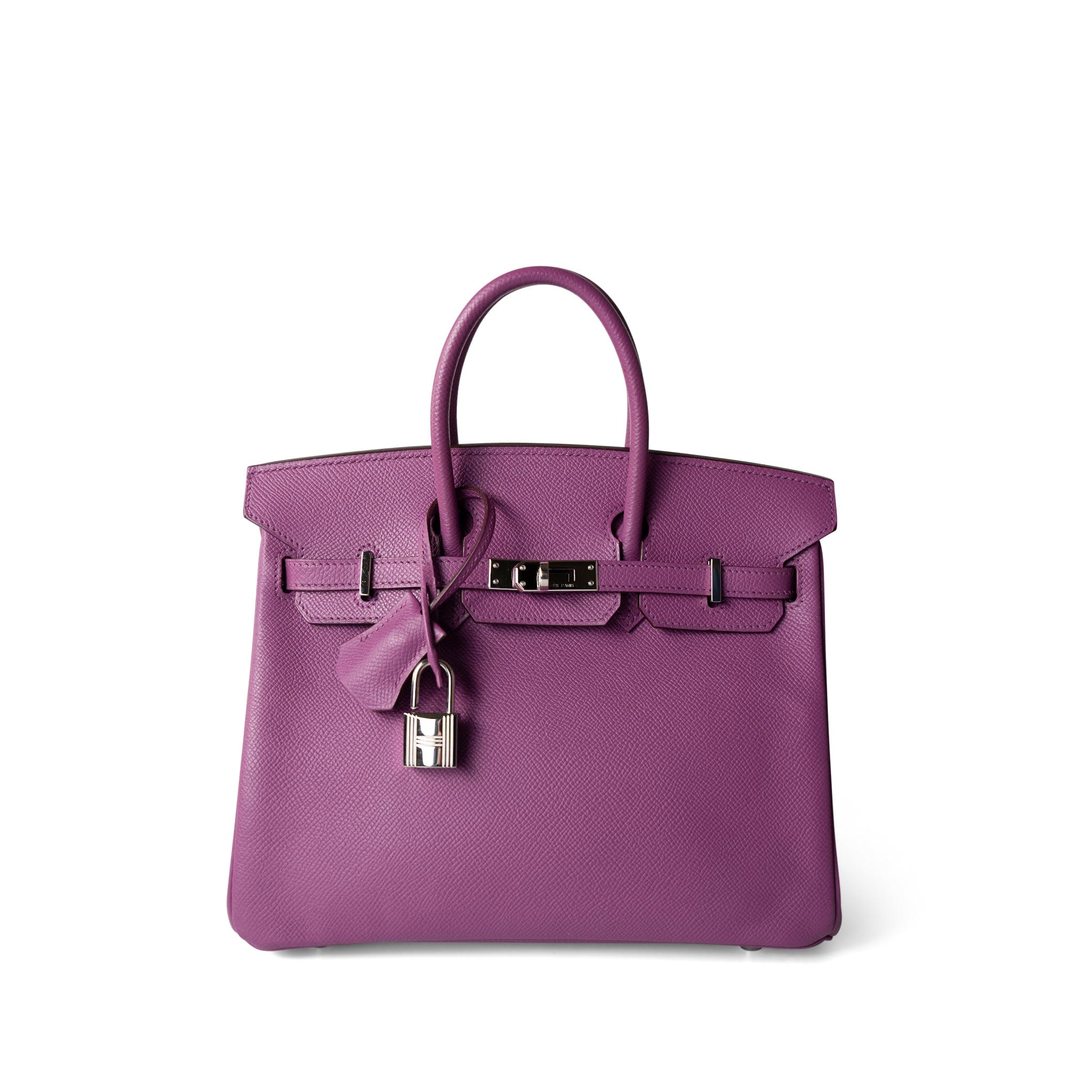 Hermes Handbag Purple Birkin 25 Cyclamen Veau Epsom Palladium Plated L Square Stamp - Redeluxe