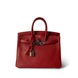 Hermes Handbag Red Birkin 25 Rouge Casaque Epsom Palladium Plated [P] Stamp - Redeluxe