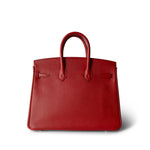 Hermes Handbag Red Birkin 25 Rouge Casaque Epsom Palladium Plated [P] Stamp - Redeluxe