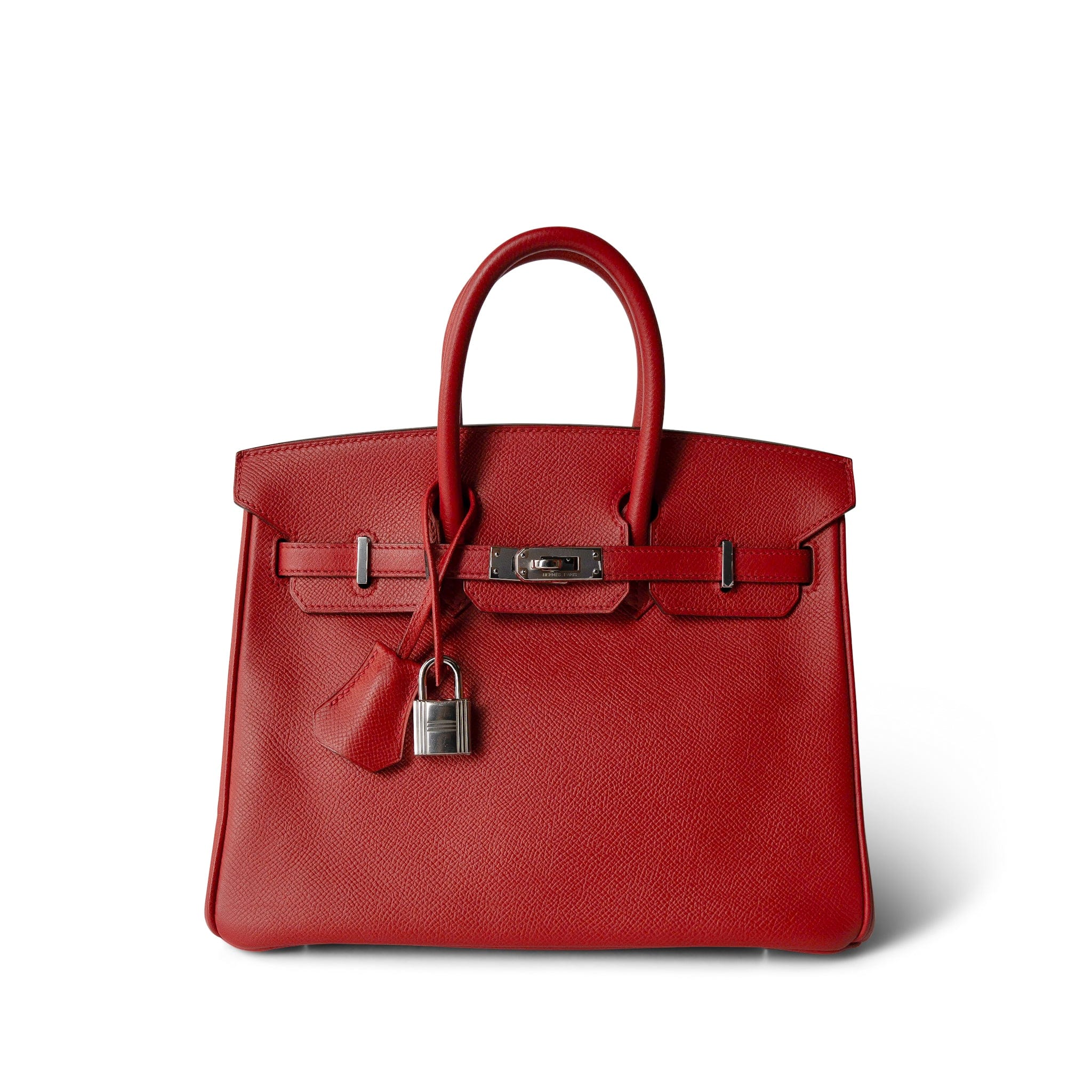 Hermes Handbag Red Birkin 25 Rouge Casaque Epsom Palladium Plated [P] Stamp - Redeluxe