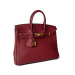 Hermes Handbag Red Birkin 25 Rouge Grenat Togo Gold Plated X Stamp - Redeluxe