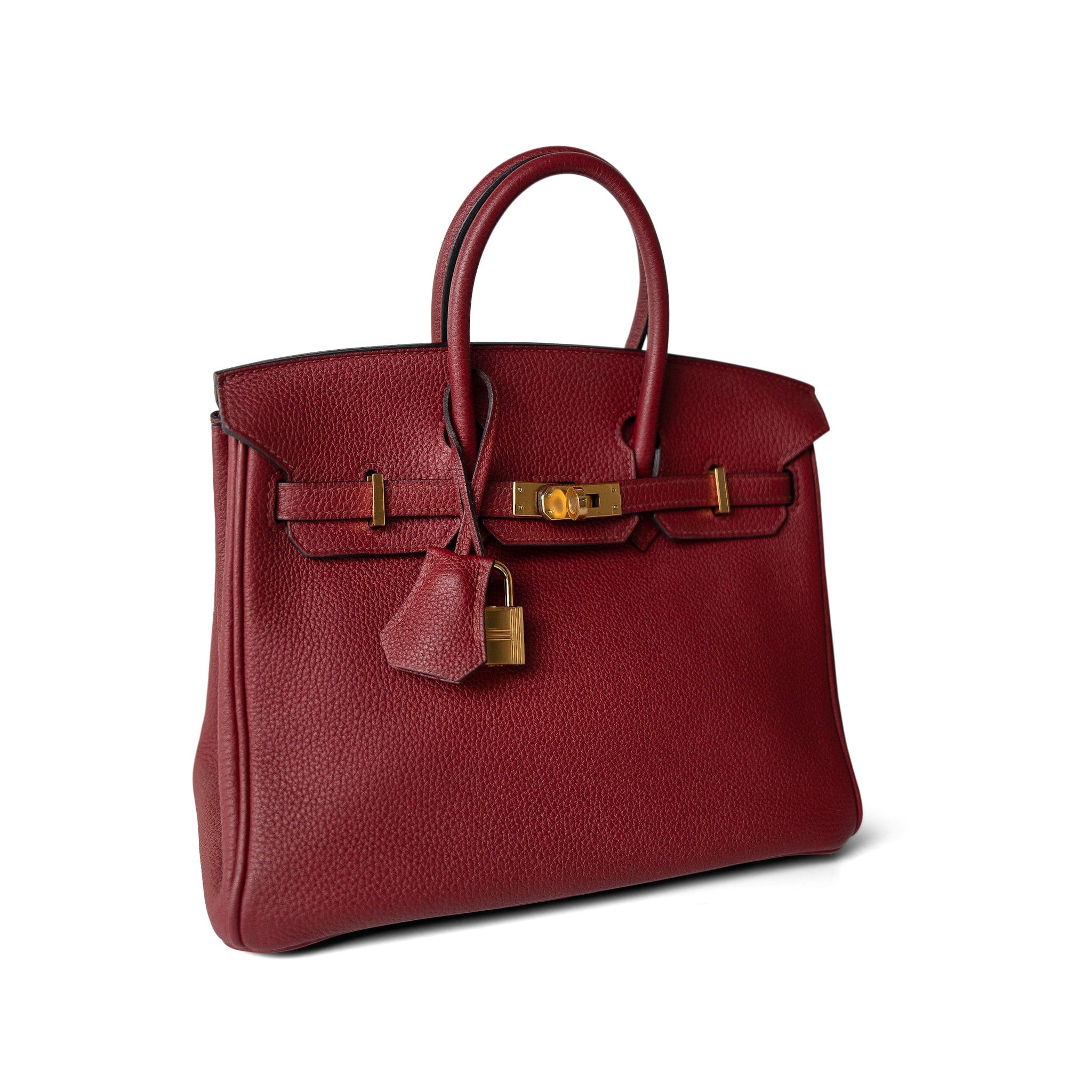 Hermes Handbag Red Birkin 25 Rouge Grenat Togo Gold Plated X Stamp - Redeluxe