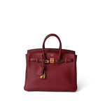 Hermes Handbag Red Birkin 25 Rouge Grenat Togo Gold Plated X Stamp - Redeluxe