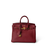 Hermes Handbag Red Birkin 25 Rouge Grenat Togo Gold Plated X Stamp - Redeluxe