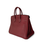 Hermes Handbag Red Birkin 25 Rouge Grenat Togo Gold Plated X Stamp - Redeluxe