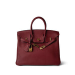 Hermes Handbag Red Birkin 25 Rouge Grenat Togo Gold Plated X Stamp - Redeluxe