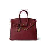 Hermes Handbag Red Birkin 25 Rouge Grenat Togo Gold Plated X Stamp - Redeluxe