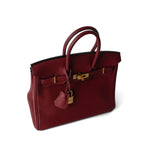 Hermes Handbag Red Birkin 25 Rouge Grenat Togo Gold Plated X Stamp - Redeluxe