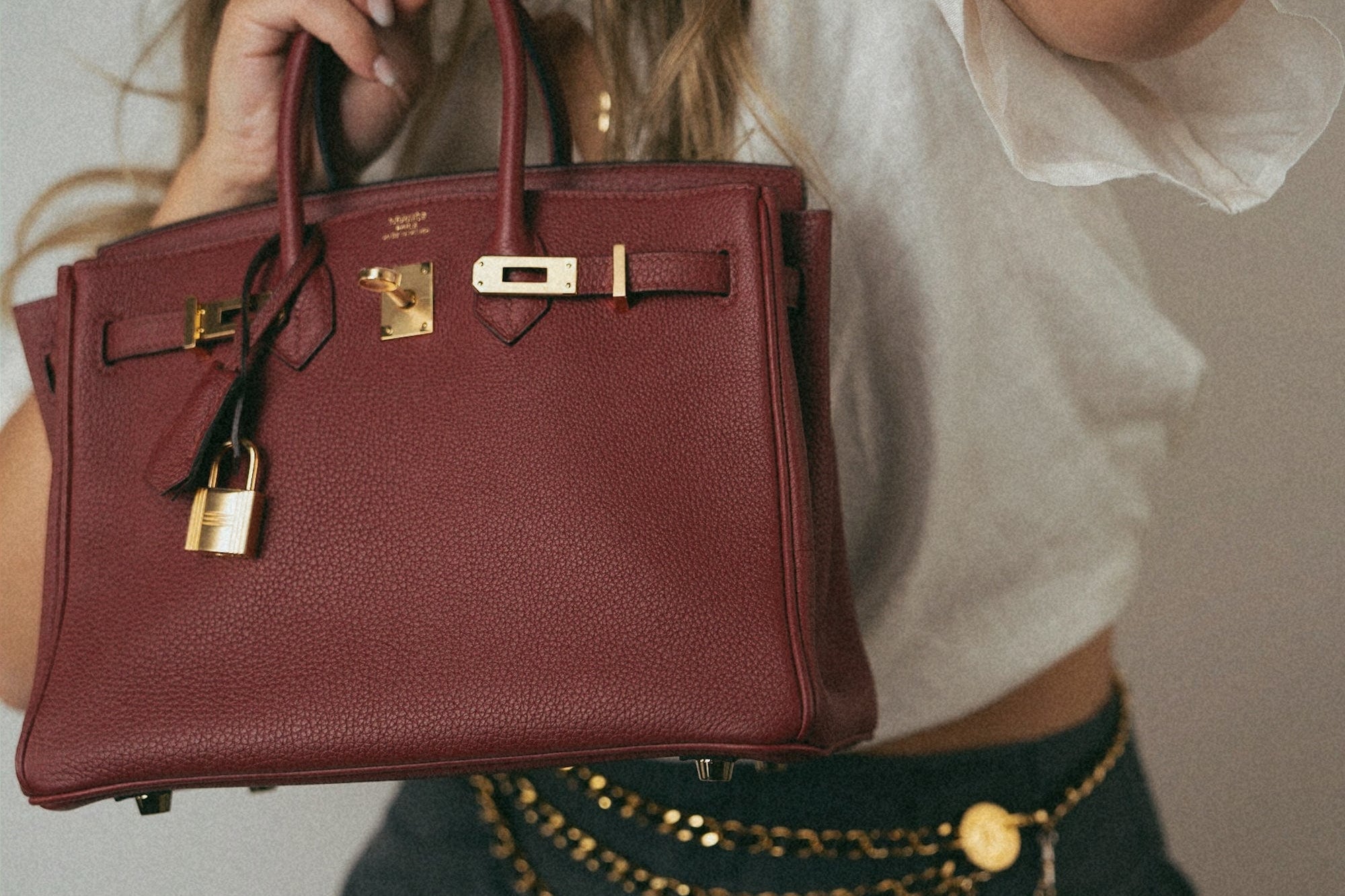 Hermes Handbag Red Birkin 25 Rouge Grenat Togo Gold Plated X Stamp - Redeluxe