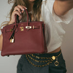 Hermes Handbag Red Birkin 25 Rouge Grenat Togo Gold Plated X Stamp - Redeluxe