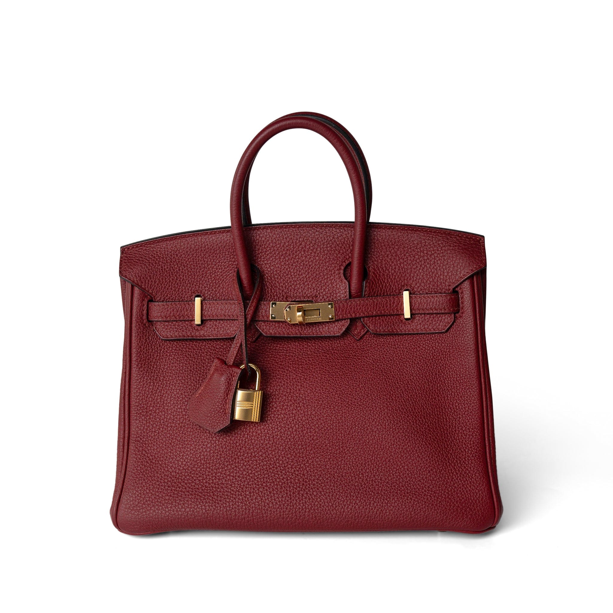 Hermes Handbag Red Birkin 25 Rouge Grenat Togo Gold Plated X Stamp - Redeluxe