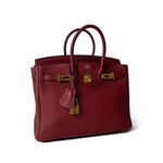 Hermes Handbag Red Birkin 25 Rouge Grenat Togo Gold Plated X Stamp - Redeluxe