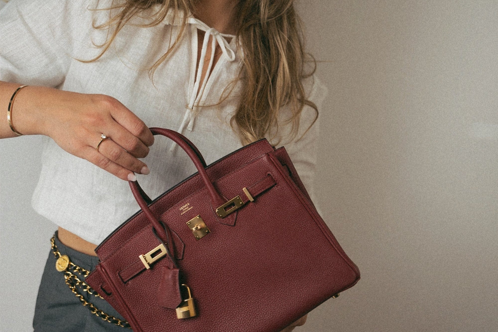 Hermes Handbag Red Birkin 25 Rouge Grenat Togo Gold Plated X Stamp - Redeluxe