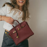 Hermes Handbag Red Birkin 25 Rouge Grenat Togo Gold Plated X Stamp - Redeluxe