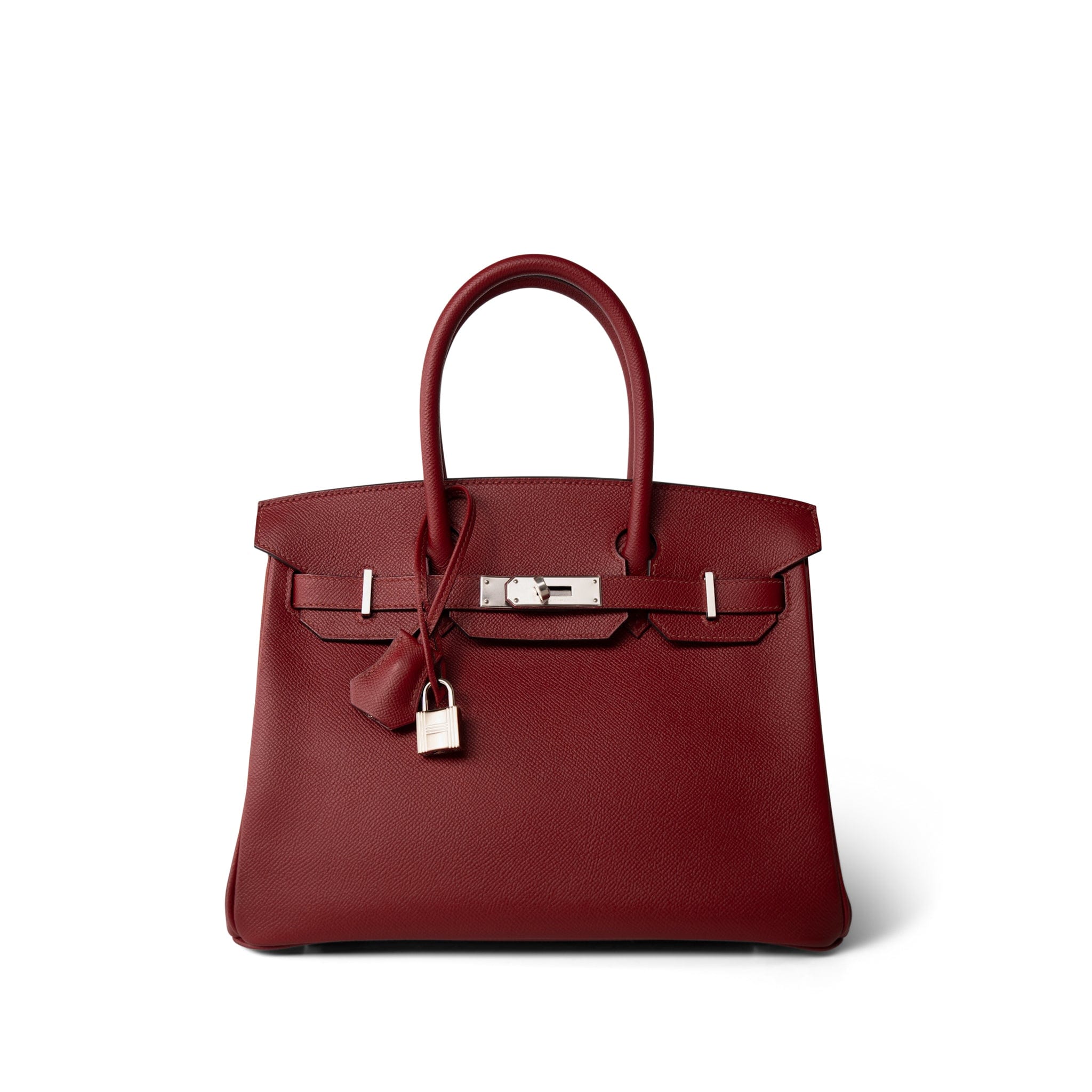Hermes Handbag Red Birkin 30 Rouge Grenat Epsom Palladium Plated D Stamp - Redeluxe